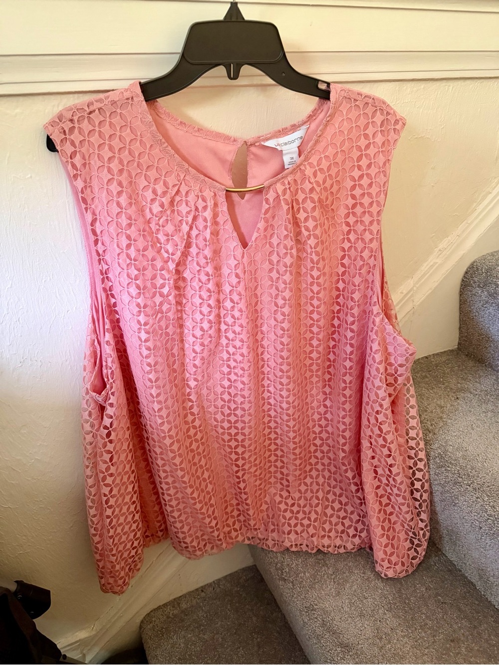NWT Liz Claiborne Women's Peach Sleeveless Lace Overlay Top